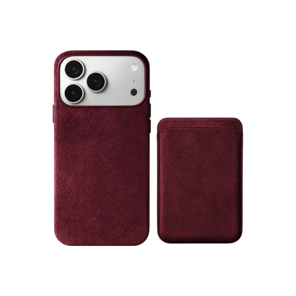 iPhone Alcantara Skal och Korthållare med MagSafe – Wine Red